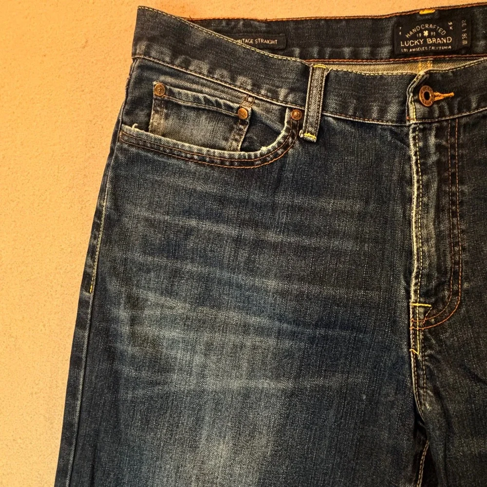 Lucky Brand Vintage Straight Mens Blue Denim Jeans 36x32 Medium Wash